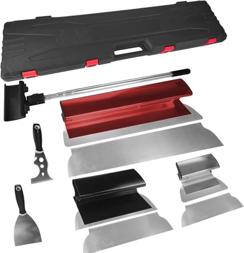 VKE Spatola per Stucco Kit 8 Pezzi, Spatole per Stucco Kit con Prolunga 2,1 Metri, Spatola Stucco Kit con 3 Lame Sostituibili(250/400/600 mm), Include Spatola Multiuso VKE Kit Coltelli da rivestimento
