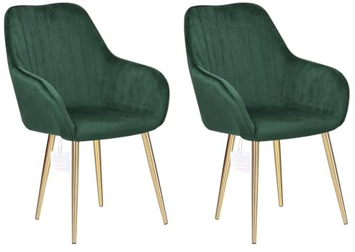 HYGRAD® Set of 2 Velvet Dining Chairs With Gold Legs - Soft Padded Chairs For Home, Restaurant, Cafe, Office (Green)