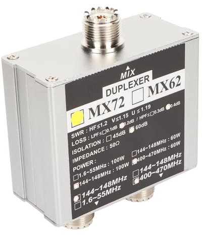 Rankomu VHFUHF Multi Frequency Transit Station Duplexer MX72 HAM Antenna Combiner, VHF UHF Multi Frequency Transit Station Duplexer for Indoor Use, Portable Design, Compatible with Ham Mobile Radio