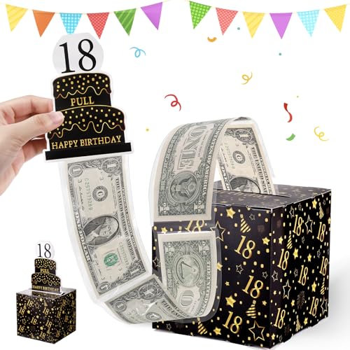 Starvortex Geldgeschenk 18. Geburtstag Junge Mädchen, Schwarz, Überraschungsbox zum 18. Geburtstag Mädchen Junge