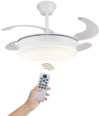 LUMIKING Ventilador de Techo Luz LED 72W Retráctil y Silencioso - Lámpara Ventilador Aspas Plegables con 3 Tonos de Luz (3000-4000-6000K) - 6 Velocidades, Memoria, Modo Verano Invierno, Ø92 cm
