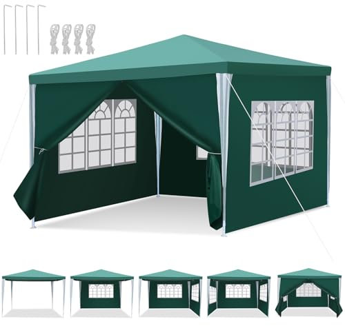 Peviasot Tonnelle imperméable et stable 3 x 3 m - Résistante à l'hiver - Tonnelle de jardin avec panneaux latéraux et fenêtres - Protection solaire pour fête, festival - Vert