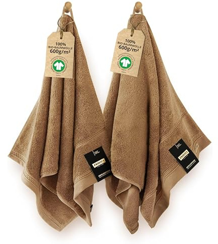 ZWOLTEX - Premium Handtücher 50x100 2er Set Hellbraun [650 g/m²], 100% Bio Baumwolle GOTS Zertifizert, ÖKO-TEX, Ultra Weich & Saugfähig - Queen Collection
