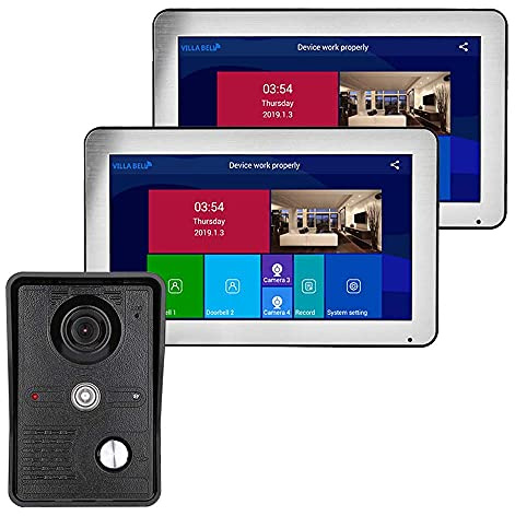 JKJZSALJ Kabellose Video-Türklingel, WiFi, 2 Bildschirme, 10 Zoll, Gegensprechanlage mit Kamera, kabelgebunden, HD 1080P