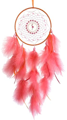 Handgefertigter Traumfänger mit gefiederten Perlen und Flamingo-Anhänger für Hochzeiten, Partys, Schlafzimmer