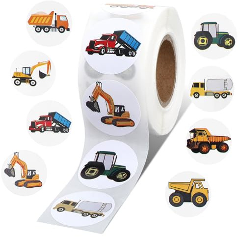 500 Stück Sticker Rolle Muster Baustelle Aufkleber Bauaufkleber Rolle | für Kinder, Umschlag, Kindergarten Lehrer Aufkleber, Siegel Aufklebers, für Bau-Themen Partygeschenke, Geburtstag