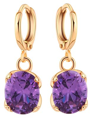 585 Gold Ohrringe, Damen Ohrhänger aus 14 Karat Gelbgold mit ovalem Amethyst