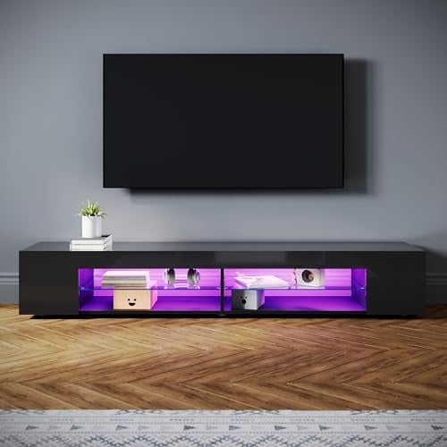 SONNI Porta TV Mobile Basso Soggiorno 180x39x30cm, Mobiletto TV Nero, Mobile Sotto TV con illuminazione LED