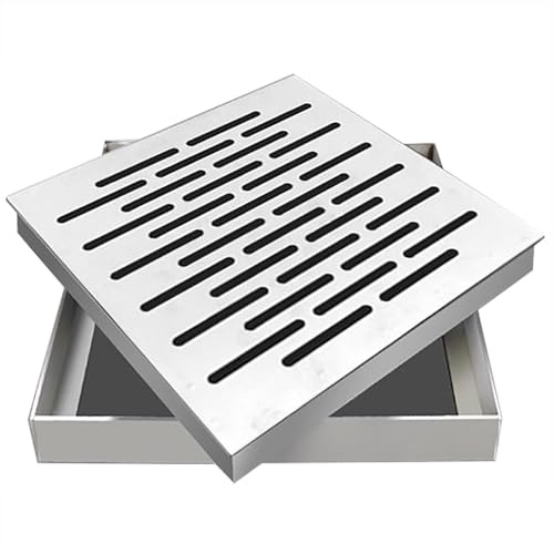 Schachtdeckel mit Rahmen, Lichtschacht-Abdeckung, Quadratisches Mehrloch-Design, Edelstahl, Geeignet für Küche, Straße(35x35 cm/13.8x13.8 in)