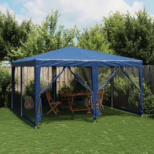 Grillpavillon Pop Up Pavillon, Partyzelt mit 8 Mesh-Seitenteilen Blau 4x4 m HDPE für Terrasse, Am Pool, Ausstellung