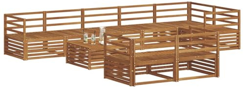 vidaXL Outdoor-Sofagarnitur 9 pcs Natur Massivholz Akazie, Garten, modernes Sofa für draußen, schicke Lounge-Möbel, haltbar und bequem für Deine Terrasse