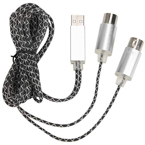 Shuoshenm Cavo MIDI da 70,9 pollici a convertitore USB IN-OUT, interfaccia MIDI a 16 canali con spia luminosa e custodia in metallo per tastiera, sintetizzatore e drum machine