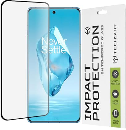 Techsuit Displayschutzfolie für OnePlus 12R Gehärtetes Glas mit 9H Härte, Vollständige Abdeckung, 3D Gebogene Kanten, Stoßschutz, Oleophobe Beschichtung, Anti Fingerabdruck, 111D Full Glue