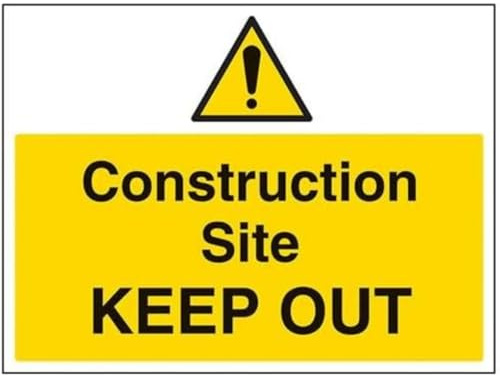 V Safety Construction Sites Keep Out Warning Sign - 400mm x 300mm - Self Adhesive Vinyl