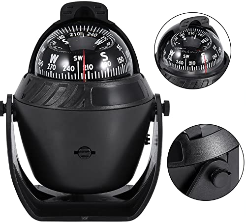 Filfeel Digital Marine Kompass, Hohe Präzision LED-Licht Schwenkbarer Kompass, Navigation Elektronischer Kugelkompass für Marine Boot Auto - 5,39 x 3,66, (Schwarz)