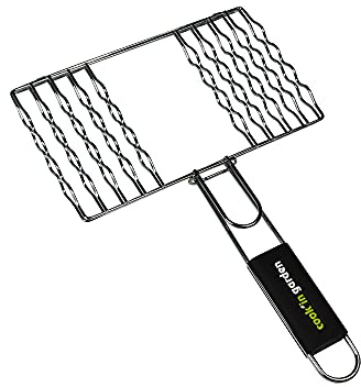 Cook'in Garden - Grille Barbecue Spéciale 8 Saucisses, 27×18 cm - Acier | Résistante aux Flammes et Hautes Températures, Manche Soft Touch Pratique, Compatible Multi-Marques