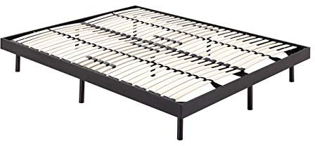 Holzbett Metallrahmen mit Holzumrandung Größen (Schwarz, 180x200)