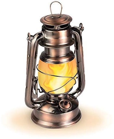 NORYER Noryer - Linterna vintage de 2 modos de llama, linterna de metal LED de cobre antiguo, linterna colgante decorativa de 9.3 pulgadas, linternas de mesa al aire libre, regalo para niños