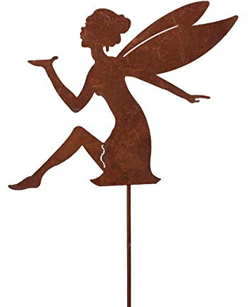 Metall Stecker. ELFE SITZEND. Rost Gartenstecker, Metallstecker, Dekostecker. 78 cm. Art.: 67280