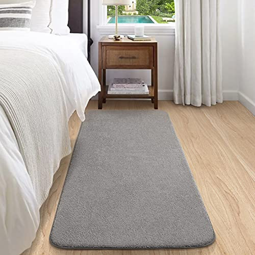Color G Teppich Läufer, 60 x 160 cm Weich Teppiche für Schlafzimmer Bettvorleger Esszimmer, Teppiche Wohnzimmer Bodenmatte rutschfeste Unterseite (Hellgrau)