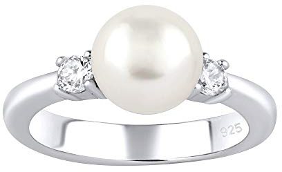 SILVEGO Damen Ring aus 925 Sterling Silber mit weißer Perle und Zirkonia