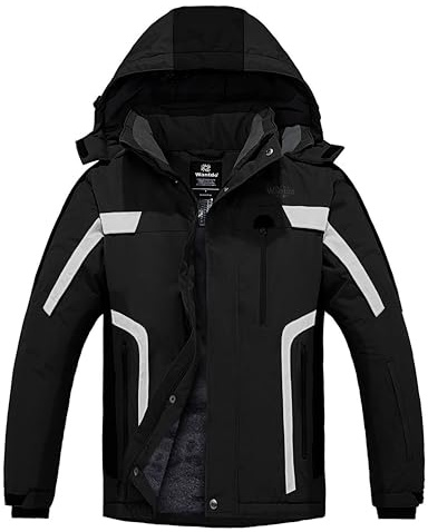 Wantdo Chaqueta de Esquí Hombre Impermeable Parka Capucha Gris Oscuro L