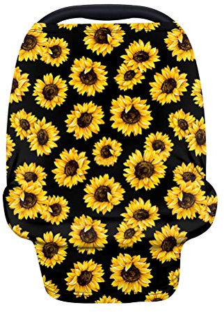 chaqlin Sonnenblumen-Überdachung für Babyschale, vielseitig verwendbar, für Stillen, Einkaufswagen, Hochstuhl, Kinderwagen, Schwarz
