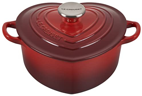Le Creuset Signature Enameled Cast Iron Figural Heart Cocotte, 2 Quart, Cerise with Stainless Steel Knob