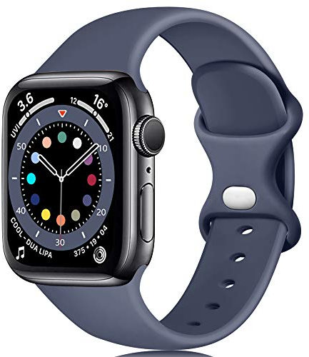 Epova Compatible con Correa Apple Watch 42mm 44mm 45mm 46mm 49mm, Mujer Hombre Silicona Pulsera para iWatch SE Series 10 9 8 7 6 5 4 3 2 1, Gris Azulado, Pequeño