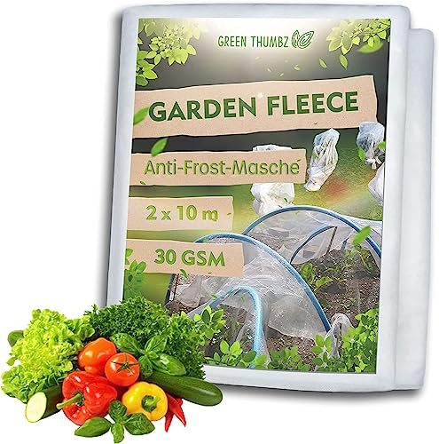 Green Thumbz Gartenvlies Frostschutz Pflanzen – 2m x 10m (30gsm) Vlies Garten Winterschutz für Pflanzen & Gemüseanbau – Gartenbau Rasenvlies als Pflanzenschutzhaube - Frostschutz Hochbeet