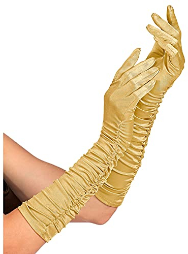 W WIDMANN MILANO Party Fashion - Geraffte Satin Handschuhe, 1 Paar, Länge 44 cm, Accessoire 20er Jahre