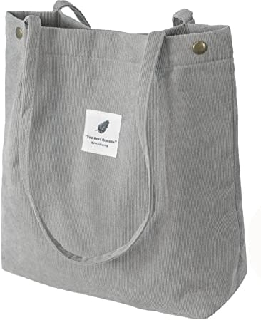 VOKUVIKU Umhängetasche Damen Groß Schule Shopper Beuteltasche Cord Tasche Gross Jutebeutel Bedruckt Stofftasche Baumwolltasche XXl Vintage Tragetasche Einkaufstasche, 001 Grau