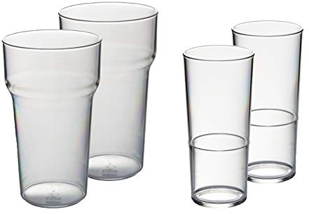 Roltex Barware 4 Piece Pint and Half Pint Glass Set Virtually Unbreakable Reusable Polycarbonate Plastic Tulip Hi Ball Tumblers, Transparent