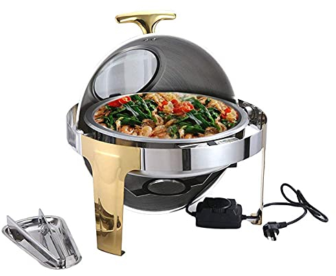 XBSXP Scaldavivande Tondo Scaldavivande, Chafing Dishes per Conservare o Riscaldare Alimenti, con Coperchio e Manico a Vista, Coperchio Ruotabile di 180°, 220V 400W, 6L