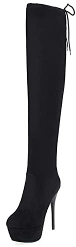 MJIASIAWA Donna Prom Sopra Il Ginocchio Warm Tacco A Spillo Plateau Stivali Stretch Mens Sopra Il Ginocchio Inverno Festa Stivali Alti Nero Numero 36 Eu