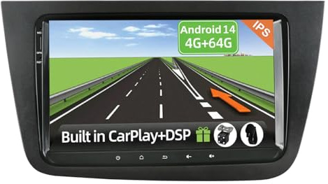 YUNTX Android 14 [4GB+64GB] Radio Coche para Seat Altea 2004-2015 Toledo 2004-2009 - [Incorporado Carplay/Android Auto/DSP]-9 Pulgadas Pantalla Táctil-2 DIN Autoradio con GPS/FM/WiFi/Mandos Volante