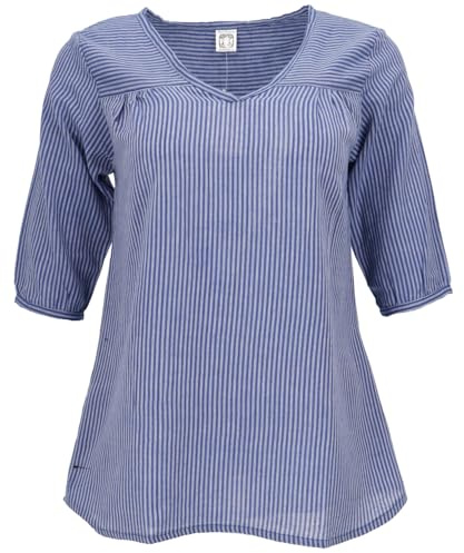 GURU SHOP Leichte Baumwollbluse, Gestreifte Boho Schlupfbluse mit V-Ausschnitt - Blau, Damen, Size:S