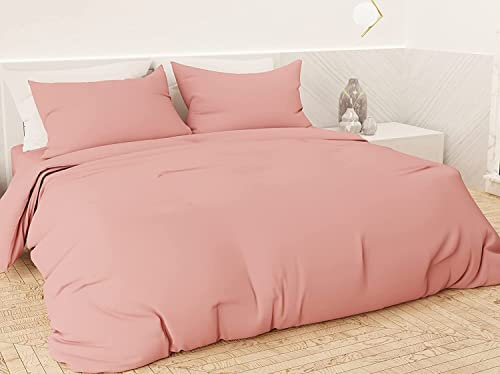 Corredocasa Copripiumino in Puro Cotone 100% Morbidissimo Tinta Unita Made in Italy con Federa/e Chiusura a Sacco Fodera Piumone 4 Stagioni (Rosa Cipria, Matrimoniale)