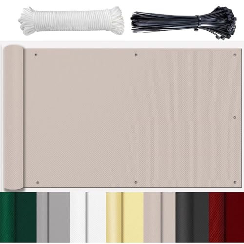 HUAXIQUE Telo frangivisto per Balcone Giardino Copri Ringhiera Balcone Impermeabile Anti UV con Fascette Privacy Recinzione Copertura per Balcone 70x850cm Taupe