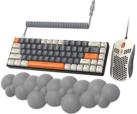 ZIYOU LANG RK-T8PR0 Wired 65% Mechanical Gaming Keyboard and Mouse with Cloud Wrist Rest RGB Backlit Anti-ghosting TKL Mini Coiled Cable Tactile Brown Switch for PS4 PS5 Xbox PC Mac Gamer(WhiteGray)