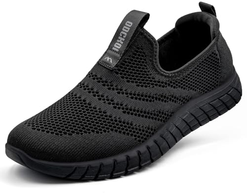 ODCKOI Slip On Sneaker Herren Ohne Schnürsenkel Turnschuhe Leichte Laufschuhe Atmungsaktive Sportschuhe Jogging Fitness Schuhe Gym Outdoor Walkingschuhe Schwarz 44