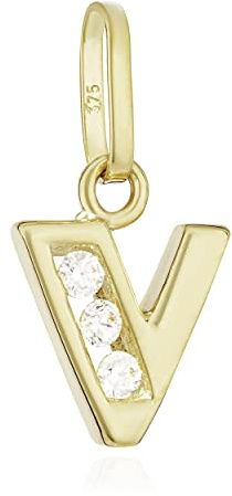 NKlaus Buchstaben-Kettenanhänger, 375 Gold, 9 Karat, Zirkonia weiß, 10x6mm | Kleiner Alphabet-Anhänger aus Gelbgold mit weißem Zirkonia