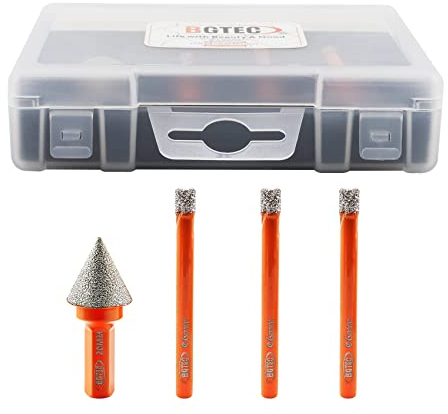 Trocken-Diamantbohrer-Set - BGTEC 3 Stück 6mm Lochsäge und 1 Stück 20mm Dimaond-Fase für Granit, Marmor, Porzellan, Keramik, vakuumgelöteter Diamant-Kernbohrer-Satz