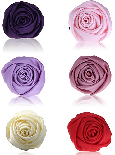 Broche Rose en Tissu, 6 Pièces Tissu Rose Épinglette pour Femmes Broche Fleur Tissu Rose Pince à Cheveux Accessoires Vetement Fleurs Barrettes pour Le Mariage Partie Fête Chapeau