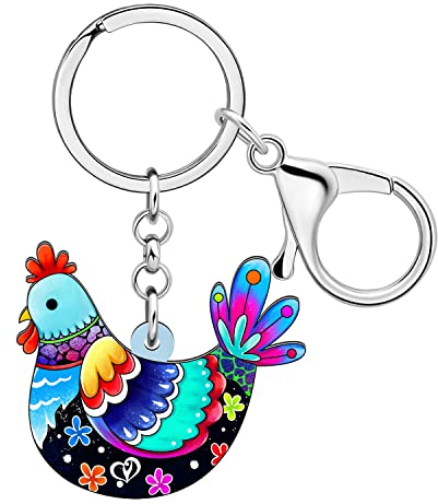 DALANE Acryl Huhn Schlüsselanhänger Henne Hahn Schlüsselring Bauernhof Tiere für Damen Mädchen Geschenke Tasche Dekor (Blau)