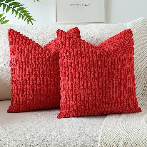 JOTOM 2er Set Kordsamt Weicher Kissenbezüge Moderne Kissenhüllen Dekorative Sofakissen Dekokissen Zierkissenbezug für Wohnzimmer Sofa Schlafzimmer Rot 55x55 cm