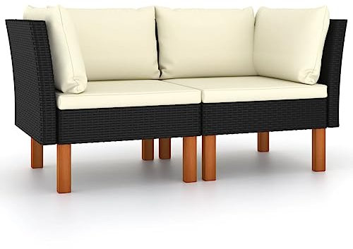 FIRBNUS Ecksofas 2 STK. PolyRattan Eukalyptus Massivholz Gartensofa Outdoor Sofa Rattan Gartenmöbel Gartensofa Wetterfest Balkonmöbel Holz Balkonsofa Eckcouch Sitzecke Garten Terassenmöbel Außen