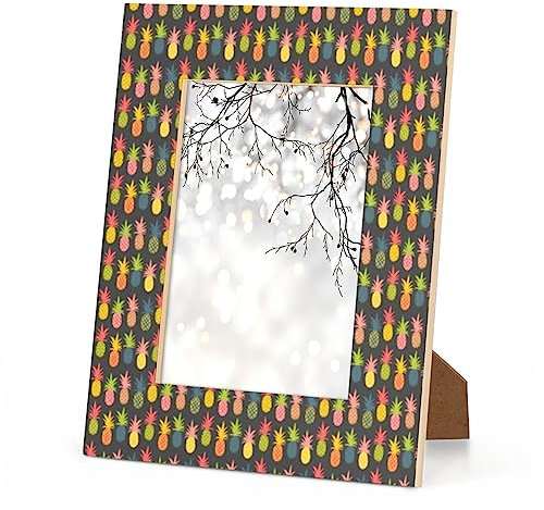 KOBLEN Bunte Ananas-Bilderrahmen, 12,7 x 17,8 cm, Holz, Bilderrahmen, Tischplatte oder Wandhalterung für Zuhause, Büro, Hotelzimmer, Schreibtischdekoration