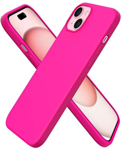 ORNARTO Compatible with iPhone 15 Plus Case 6.7, Slim Liquid Silicone 3 Layers Full Covered Soft Gel Rubber 15 Plus iPhone Case Cover 6.7 inc-Hot Pink