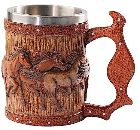 Chope à bière Viking - - Chope à bière en fût en bois - Gobelet isotherme en métal - Double paroi - Accessoire bar vintage pour Noël, anniversaire
